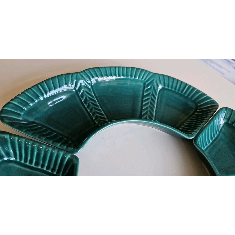 MCM California Pottery Turquoise #895 Lazy Susan 3-Piece Serving Tray Set - Picture 7 of 12